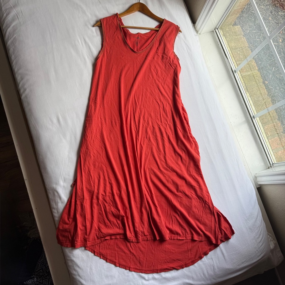 Natural Life Coral Red Sleeveless V-Neck High Low Midi Dress with Pockets Size M